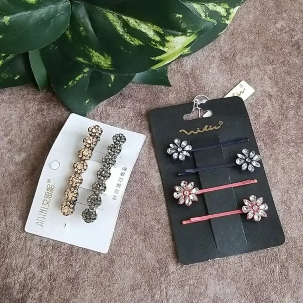 Floral rhinestone hair clips and bobby bins